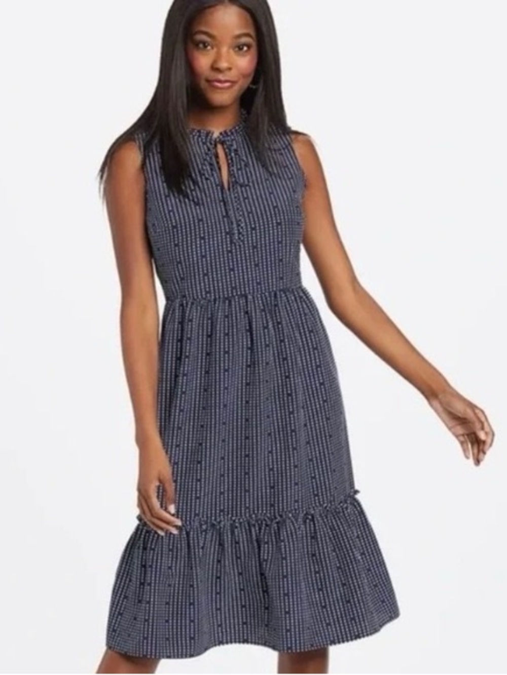 Draper James Nassau Navy Heart Dots Tiered Ruffle Midi Dress